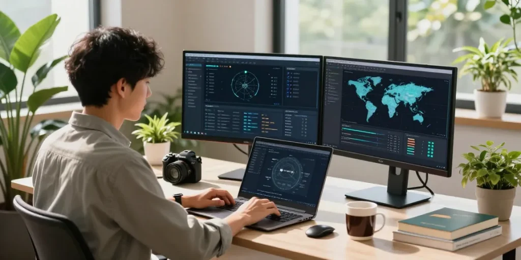 快连 advanced network optimization tools in a modern tech workspace setup