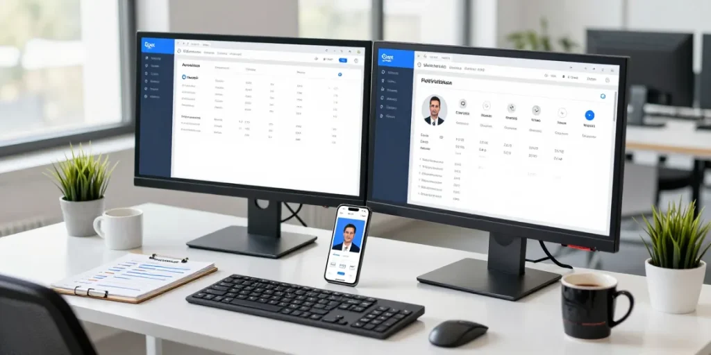 Age verification system in a modern office with data analytics, professional reviewing compliance strategies.