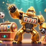 Jouez au casino sans KYC 2026 avec une illustration d'un gorille en méca doré et des éléments de jeux captivants.
