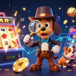 Engage with tai go88 in this vibrant casino scene featuring cartoon characters exploring clues amid jackpots.