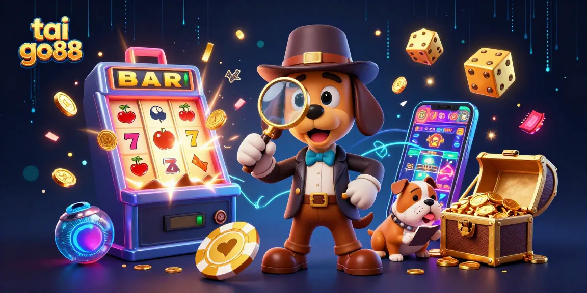 Engage with tai go88 in this vibrant casino scene featuring cartoon characters exploring clues amid jackpots.