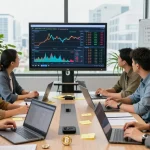 Team collaborating to recover lost crypto assets in a modern office, showcasing strategies and analytics.