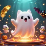 Join the fun at toto123 slot with our ghost cat and bat companion in an enchanting casino scene.