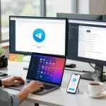 Explore telegramin-cn.com in a modern tech workspace focused on digital communication and collaboration.