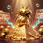 Nikmati situs slot dengan simbol kasino dan jackpot berkilau dalam adegan yang penuh warna.