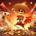 Dhani win gaming scene with animated characters and casino symbols celebrating a jackpot victory.