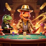 Engage in thrilling gameplay at daftar alexistogel with a unique dinosaur-themed casino scene.