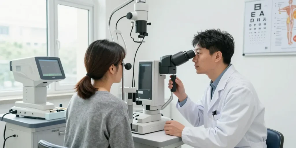 Ophthalmologist performing advanced eye examination at SNU Eye Clinic for lasek bródnowski mapa treatment.