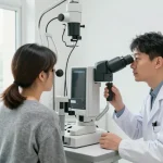 Ophthalmologist performing advanced eye examination at SNU Eye Clinic for lasek bródnowski mapa treatment.