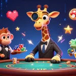 Bet on judi bola online with a vibrant scene featuring a giraffe high-roller at the casino.