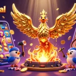 Menangkan jackpot dengan wslot888al, ilustrasi phoenix emas dan game slot menarik.