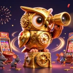 Experience the thrill of popo togel as the golden owl watches over lively slot action.