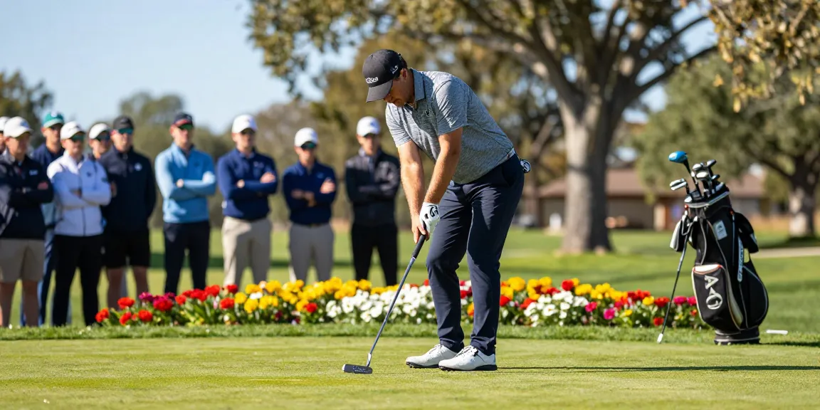 Penilaian mendalam mengenai putter di https://puttperfection.com/putter-reviews dengan golfer mempersiapkan pukulan di lapangan golf yang indah.