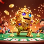 Engage with da88's immersive casino experience through a vibrant 3D illustration filled with excitement.