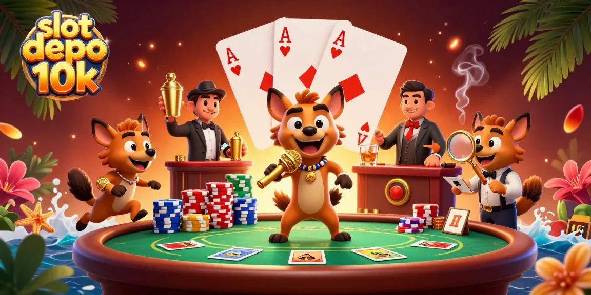 Experience the excitement of slot depo 10k in a vibrant comedy casino illustration