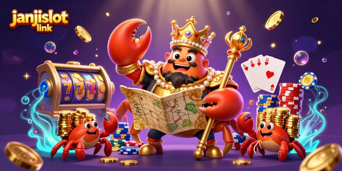 Spin the reels of janjislot link as the golden crab emperor oversees a vibrant casino treasure scene.