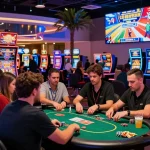 Engaging gaming scene at online casinos Australia showcasing diverse players at vibrant tables.