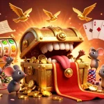 Engage with slot terbaru at a vibrant casino scene featuring spinning reels and treasure.