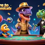Engage with the vibrant scene of a velociraptor at the blackjack table. Click here to buy chemicals for your next win!