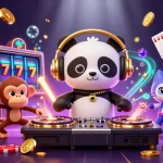 Engage with pola pragmatic hari ini through vibrant 3D casino illustration featuring a cartoon DJ panda and colorful slot elements.