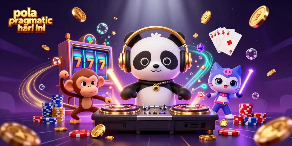 Engage with pola pragmatic hari ini through vibrant 3D casino illustration featuring a cartoon DJ panda and colorful slot elements.