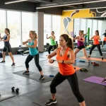 Participants at a NAGA2000 workout session in a vibrant gym.